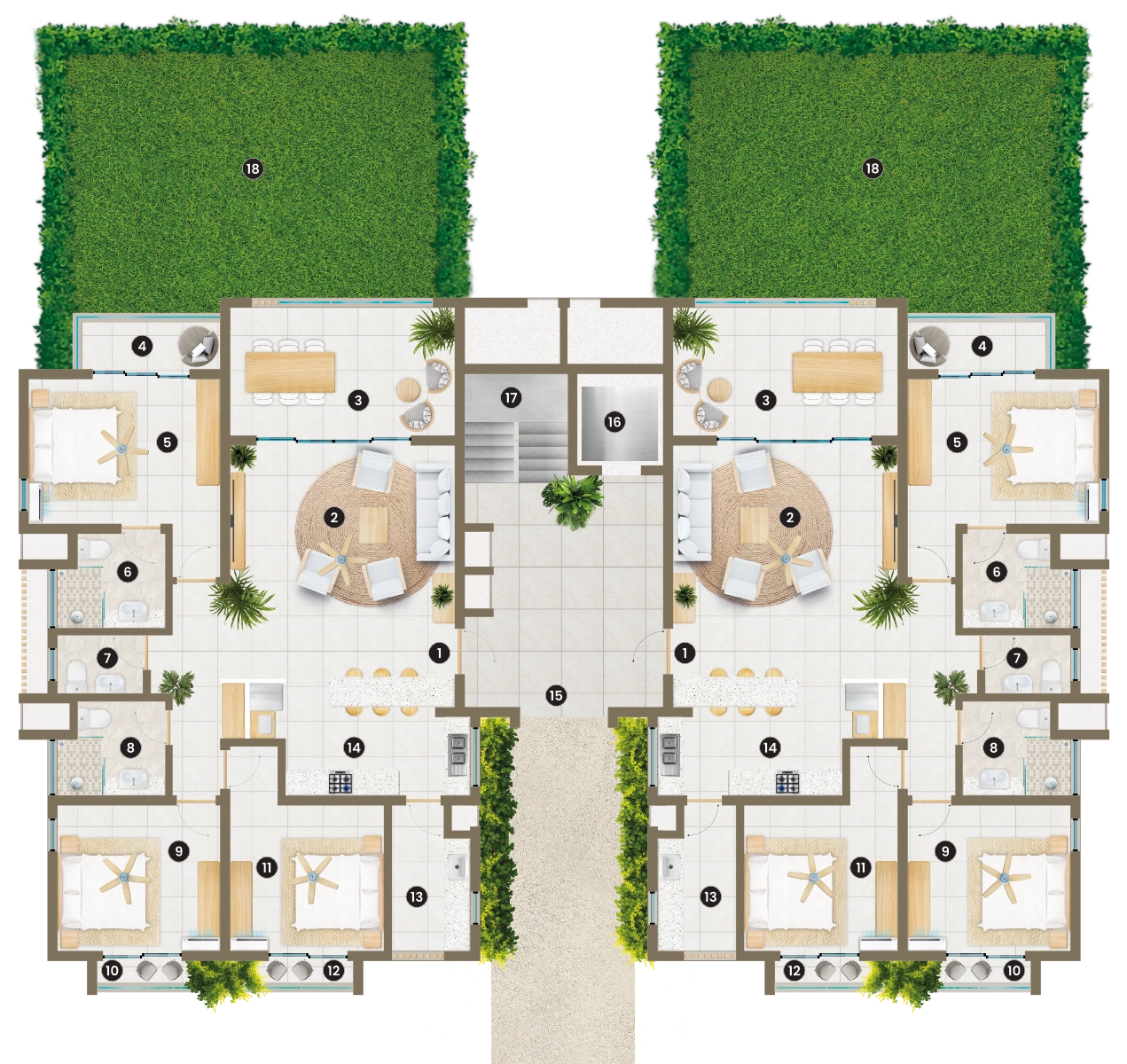 Melville Beachfront Apartments Typical Floorplan with Garden